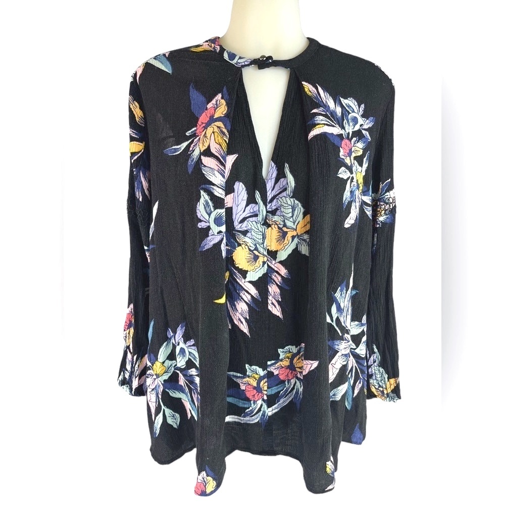 Free People Oversized High Low Tunic Blouse Size Small Off Black
